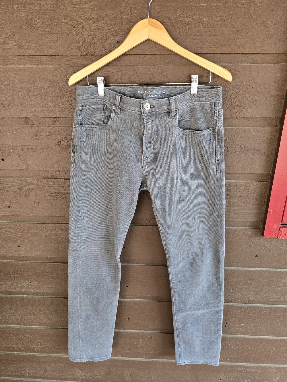 Banana Republic The Traveler Pants Men's 32x34 Grey Slim Stretch Denim